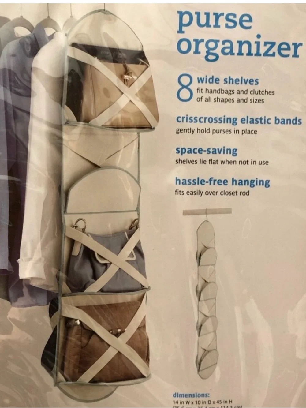 Real Simple Hanging Fabric Purse Handbag Organizer - Cream with Light Blue Trim